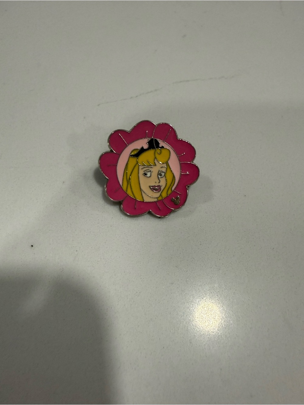 Disney Pink Flower Enamel Brooch with Blonde Character
